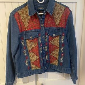 Vintage Shaver Lake Embroidered Denim Jacket with Red Paisley Panels Medium
